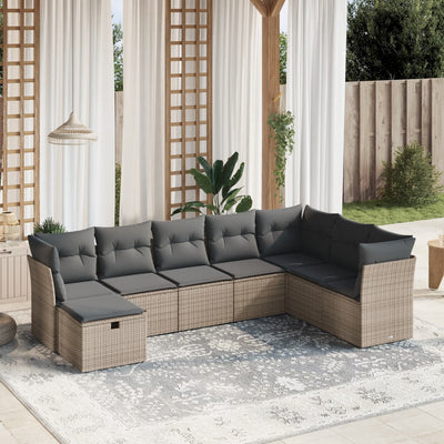 8 Piece Garden Sofa Set with Cushions Grey Poly Rattan