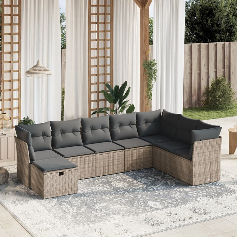 8 Piece Garden Sofa Set with Cushions Grey Poly Rattan Payday Deals