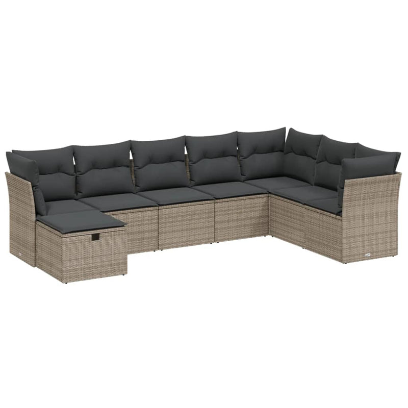 8 Piece Garden Sofa Set with Cushions Grey Poly Rattan Payday Deals