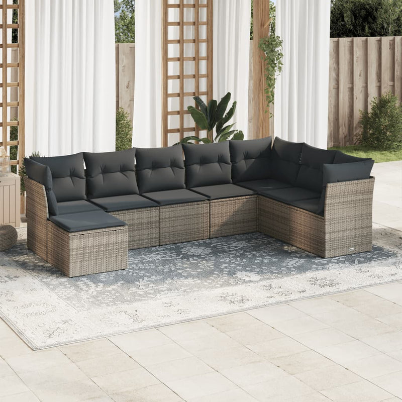 8 Piece Garden Sofa Set with Cushions Grey Poly Rattan Payday Deals