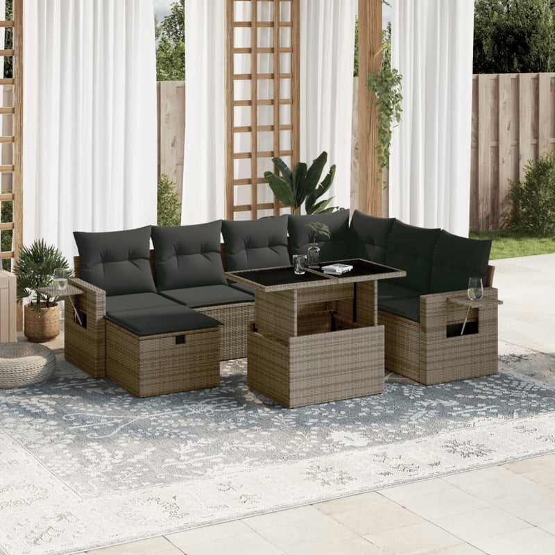 8 Piece Garden Sofa Set with Cushions Grey Poly Rattan Payday Deals