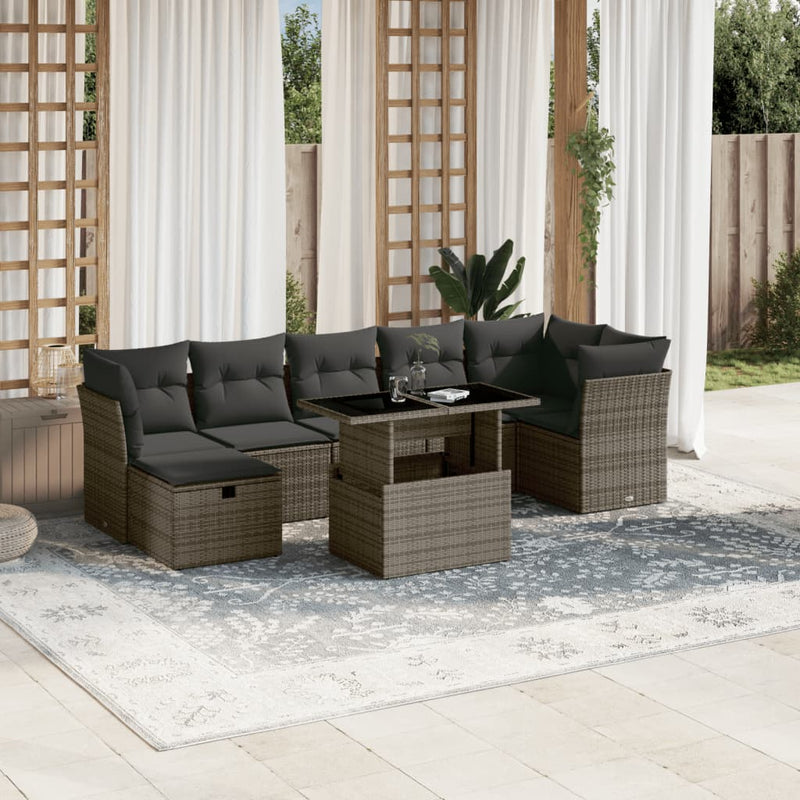 8 Piece Garden Sofa Set with Cushions Grey Poly Rattan Payday Deals