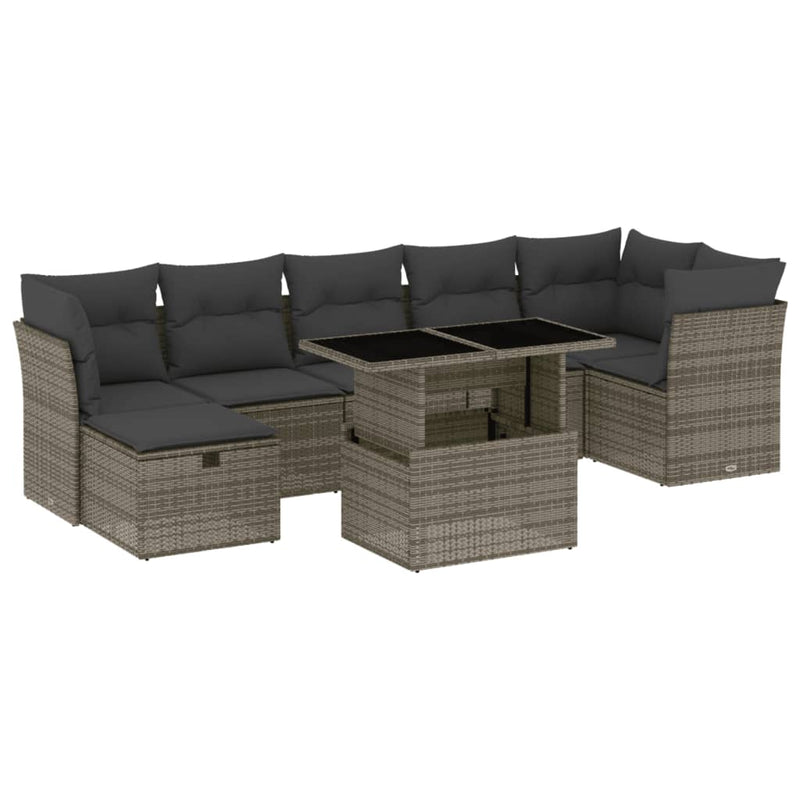 8 Piece Garden Sofa Set with Cushions Grey Poly Rattan Payday Deals