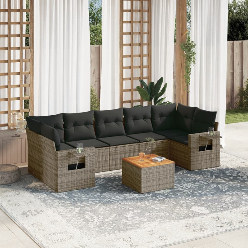 8 Piece Garden Sofa Set with Cushions Grey Poly Rattan Payday Deals