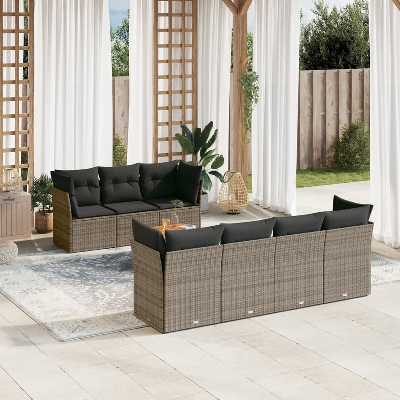 8 Piece Garden Sofa Set with Cushions Grey Poly Rattan Payday Deals