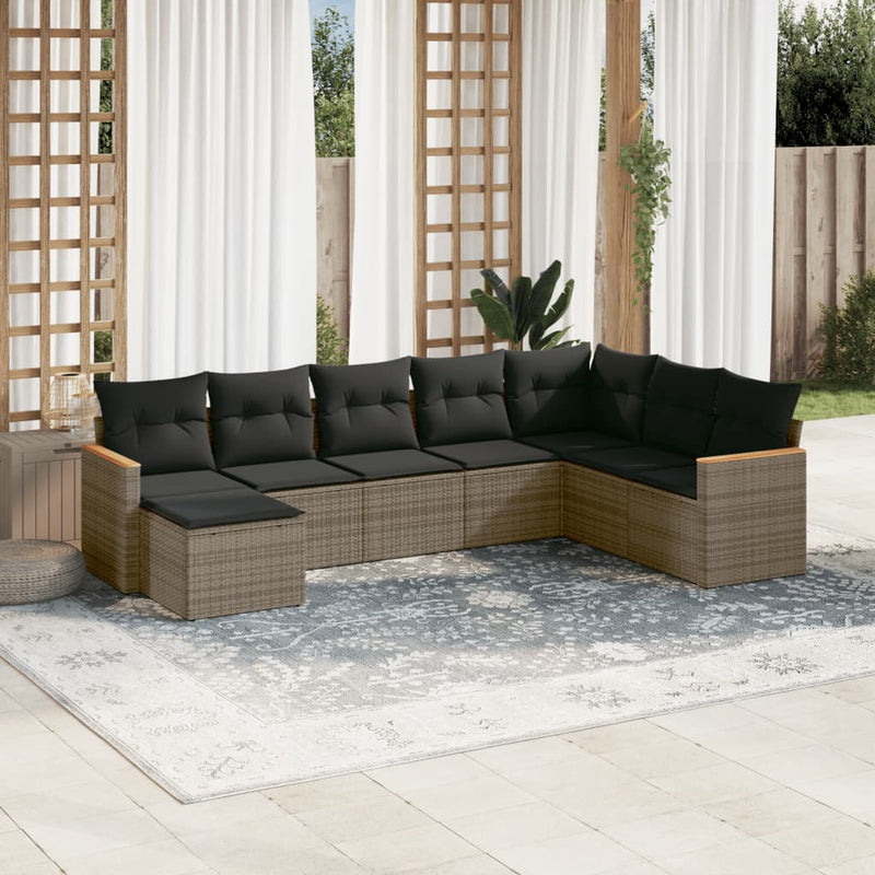 8 Piece Garden Sofa Set with Cushions Grey Poly Rattan Payday Deals