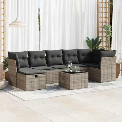 8 Piece Garden Sofa Set with Cushions Grey Poly Rattan