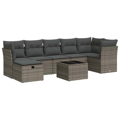 8 Piece Garden Sofa Set with Cushions Grey Poly Rattan Payday Deals