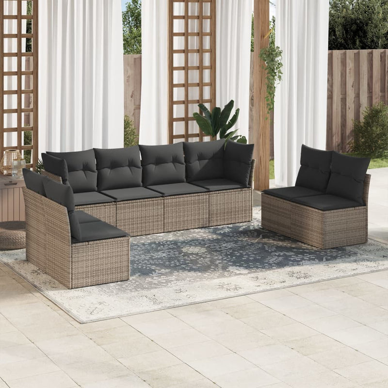 8 Piece Garden Sofa Set with Cushions Grey Poly Rattan Payday Deals