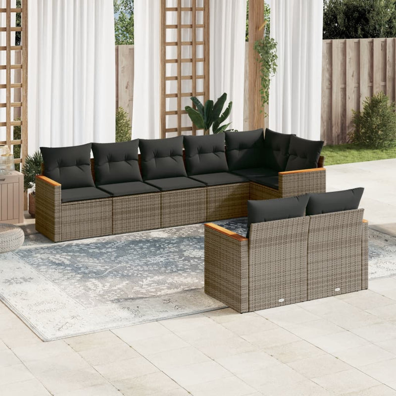 8 Piece Garden Sofa Set with Cushions Grey Poly Rattan Payday Deals