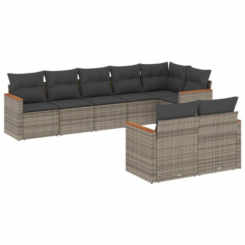 8 Piece Garden Sofa Set with Cushions Grey Poly Rattan Payday Deals