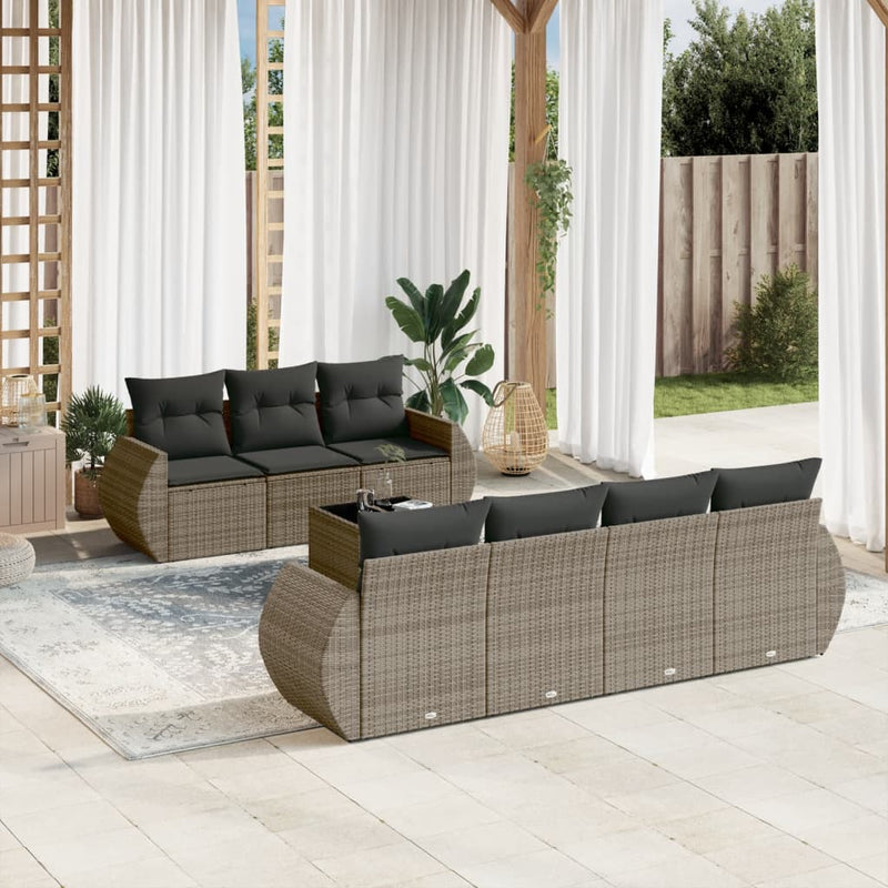 8 Piece Garden Sofa Set with Cushions Grey Poly Rattan Payday Deals