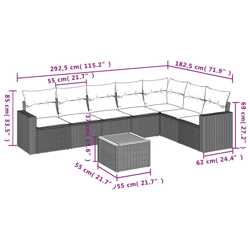 8 Piece Garden Sofa Set with Cushions Grey Poly Rattan Payday Deals