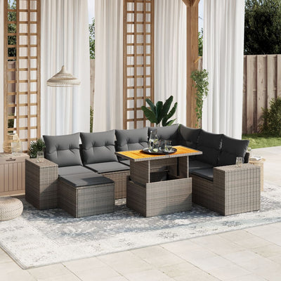 8 Piece Garden Sofa Set with Cushions Grey Poly Rattan