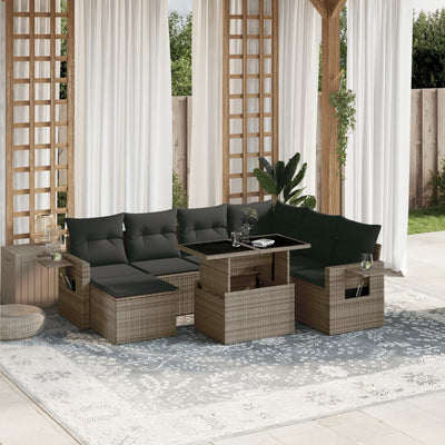 8 Piece Garden Sofa Set with Cushions Grey Poly Rattan