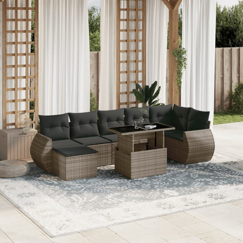 8 Piece Garden Sofa Set with Cushions Grey Poly Rattan Payday Deals