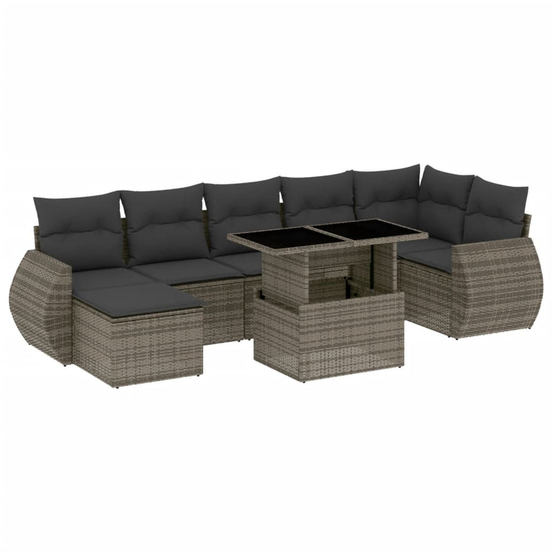 8 Piece Garden Sofa Set with Cushions Grey Poly Rattan Payday Deals