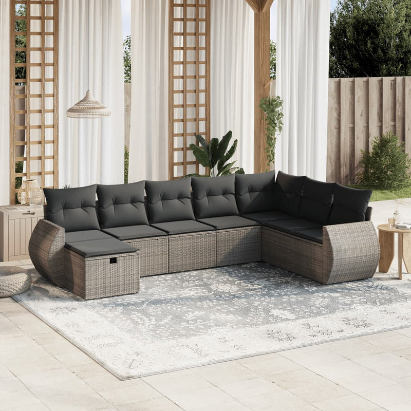 8 Piece Garden Sofa Set with Cushions Grey Poly Rattan Payday Deals