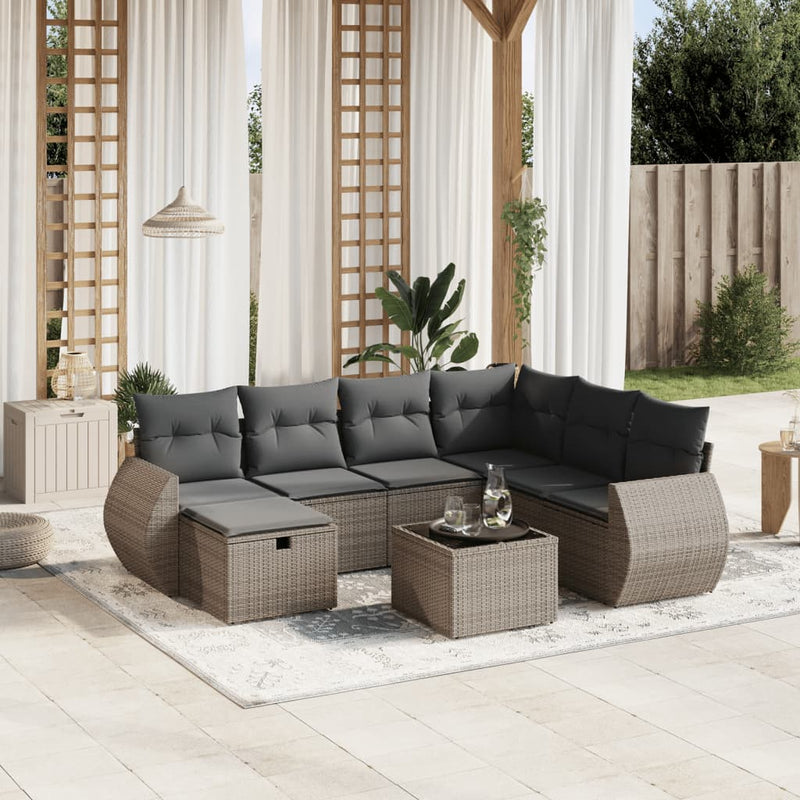 8 Piece Garden Sofa Set with Cushions Grey Poly Rattan Payday Deals