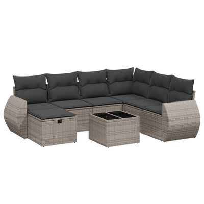 8 Piece Garden Sofa Set with Cushions Grey Poly Rattan Payday Deals