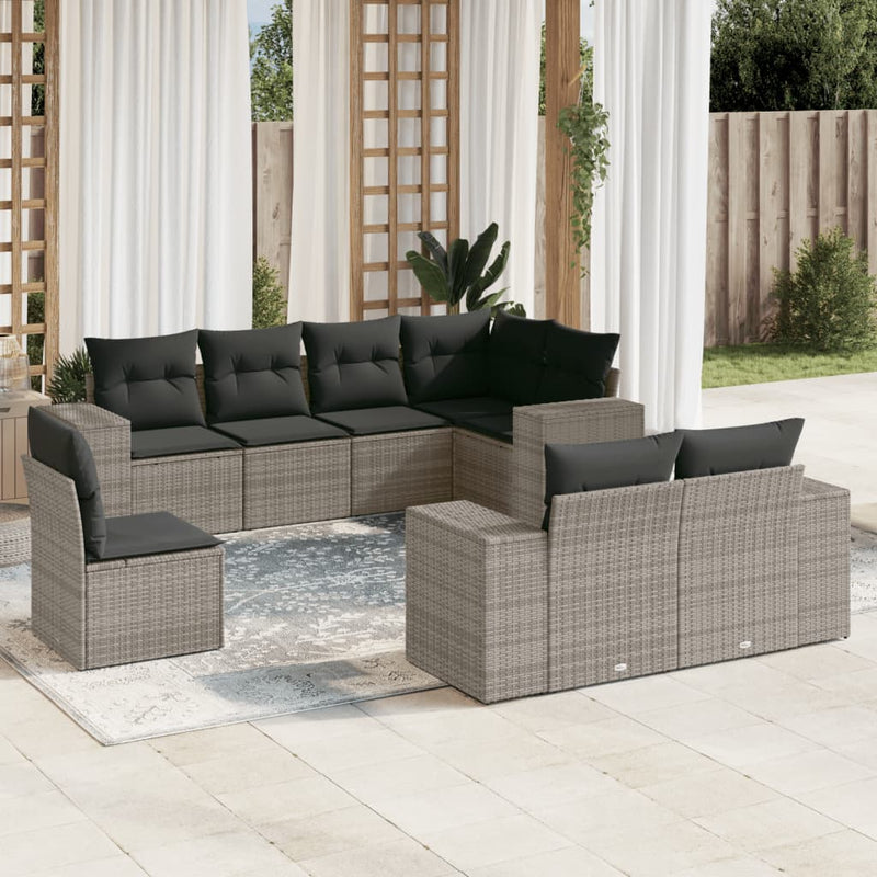 8 Piece Garden Sofa Set with Cushions Grey Poly Rattan Payday Deals