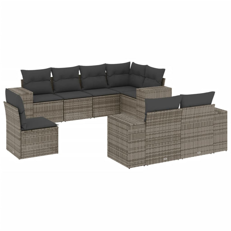 8 Piece Garden Sofa Set with Cushions Grey Poly Rattan Payday Deals