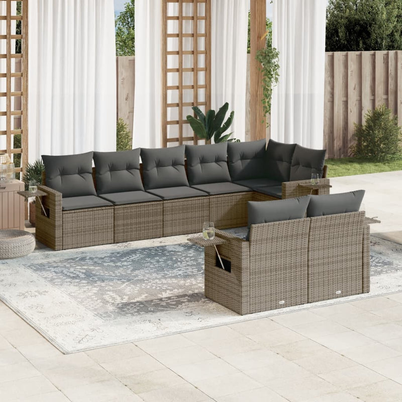 8 Piece Garden Sofa Set with Cushions Grey Poly Rattan Payday Deals