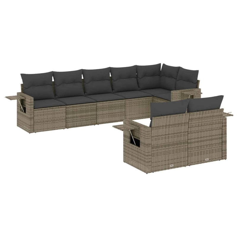 8 Piece Garden Sofa Set with Cushions Grey Poly Rattan Payday Deals