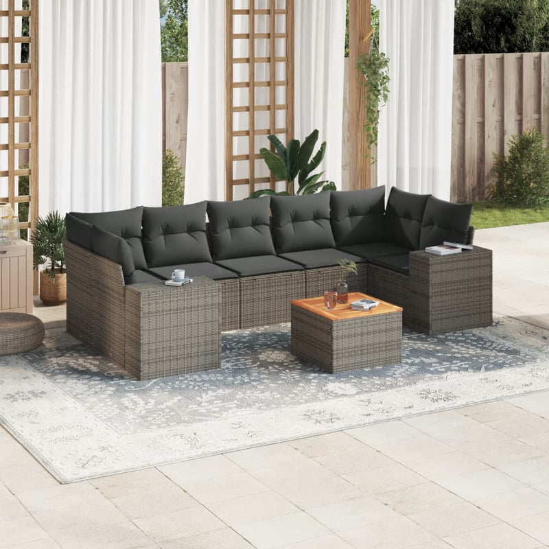 8 Piece Garden Sofa Set with Cushions Grey Poly Rattan Payday Deals