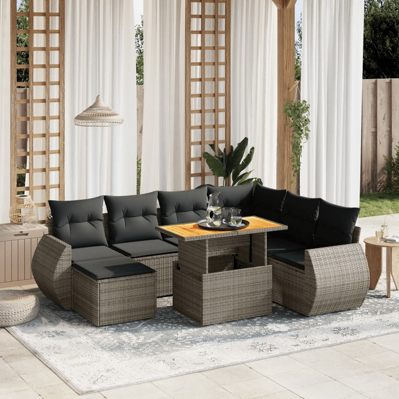 8 Piece Garden Sofa Set with Cushions Grey Poly Rattan Payday Deals