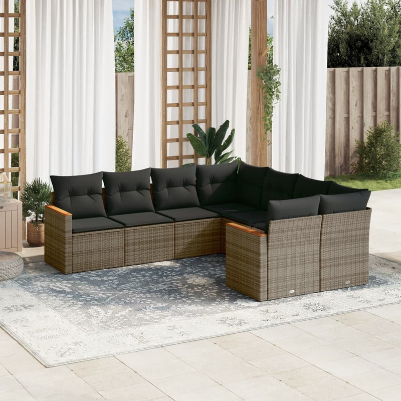 8 Piece Garden Sofa Set with Cushions Grey Poly Rattan Payday Deals