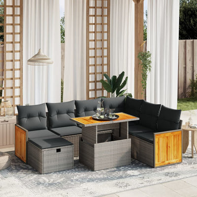 8 Piece Garden Sofa Set with Cushions Grey Poly Rattan