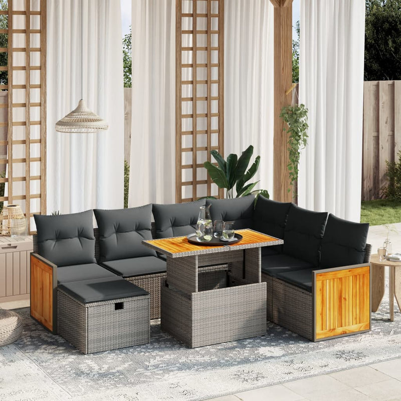 8 Piece Garden Sofa Set with Cushions Grey Poly Rattan Payday Deals