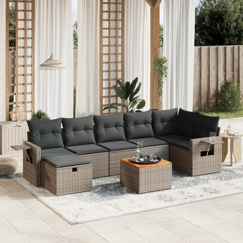 8 Piece Garden Sofa Set with Cushions Grey Poly Rattan Payday Deals