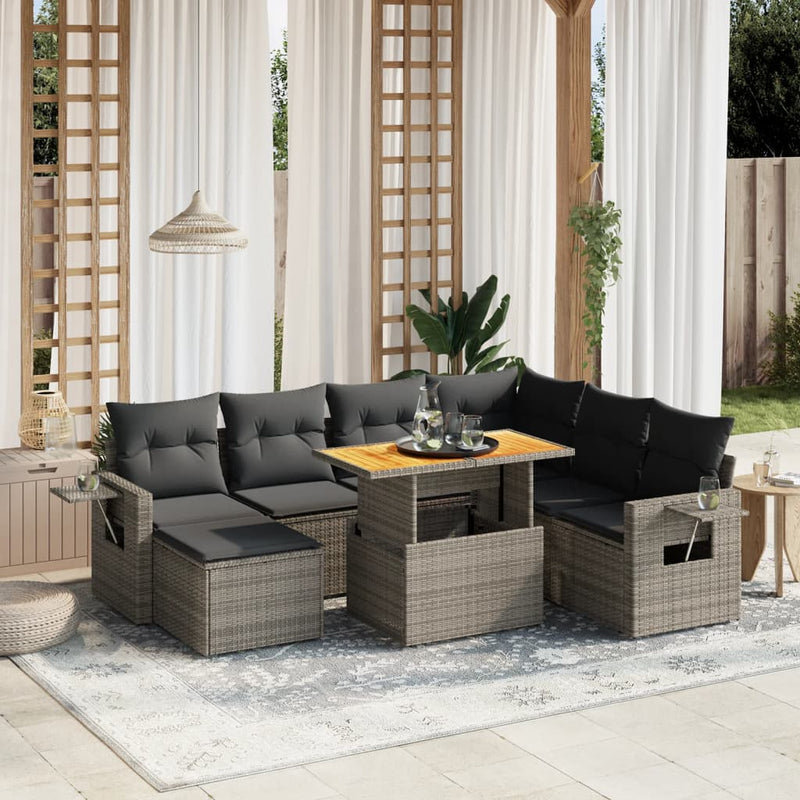 8 Piece Garden Sofa Set with Cushions Grey Poly Rattan Payday Deals