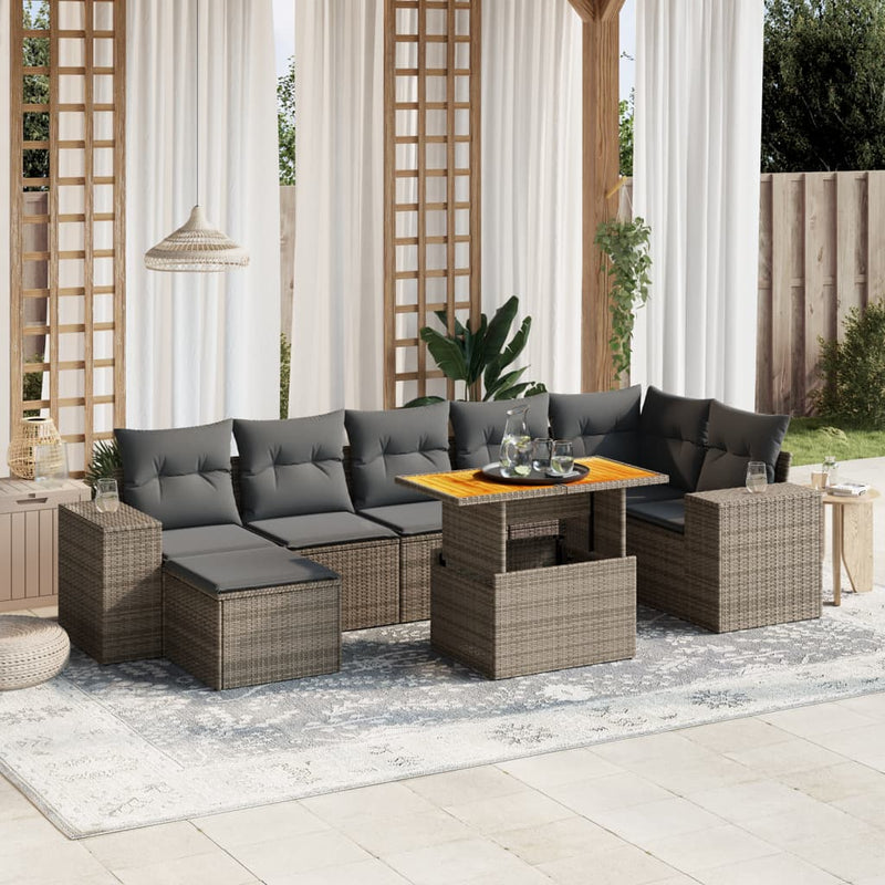 8 Piece Garden Sofa Set with Cushions Grey Poly Rattan Payday Deals