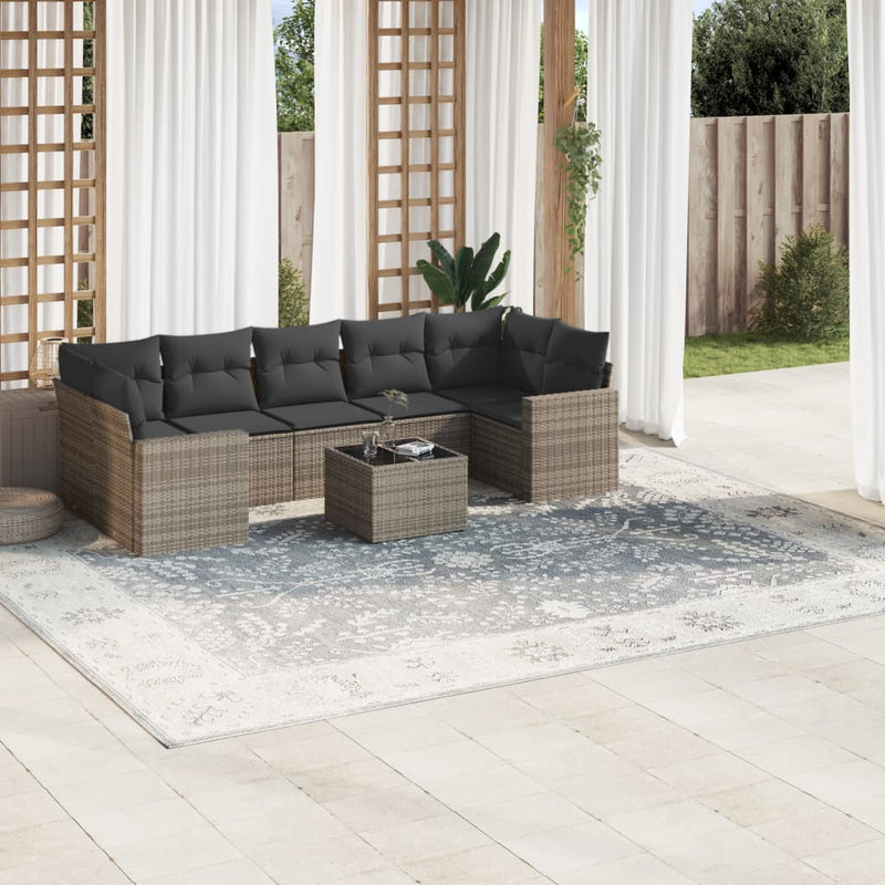 8 Piece Garden Sofa Set with Cushions Grey Poly Rattan Payday Deals