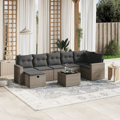 8 Piece Garden Sofa Set with Cushions Grey Poly Rattan