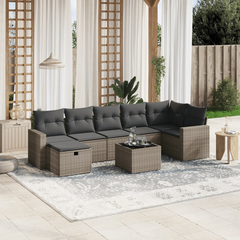 8 Piece Garden Sofa Set with Cushions Grey Poly Rattan Payday Deals