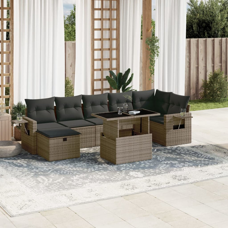 8 Piece Garden Sofa Set with Cushions Grey Poly Rattan Payday Deals