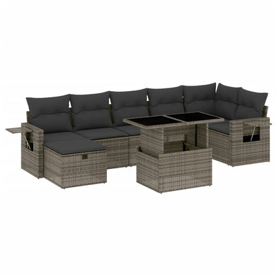 8 Piece Garden Sofa Set with Cushions Grey Poly Rattan Payday Deals