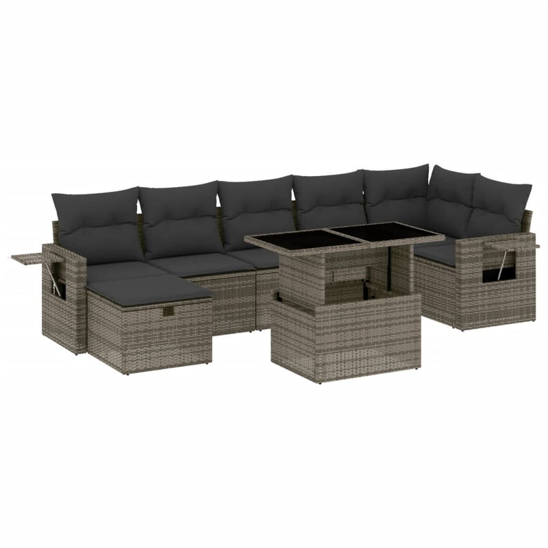 8 Piece Garden Sofa Set with Cushions Grey Poly Rattan Payday Deals