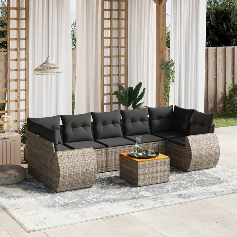 8 Piece Garden Sofa Set with Cushions Grey Poly Rattan Payday Deals