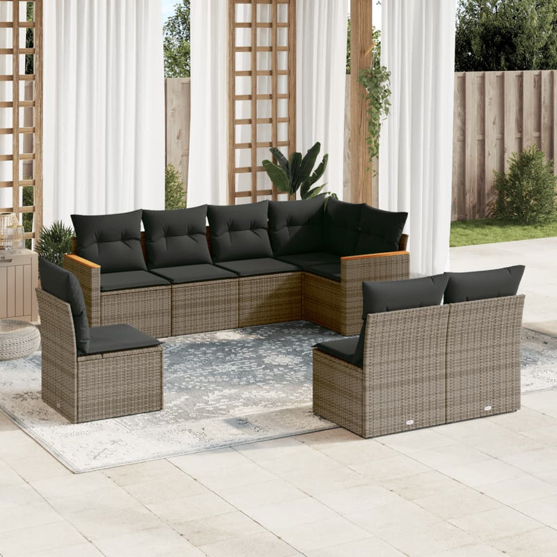 8 Piece Garden Sofa Set with Cushions Grey Poly Rattan Payday Deals