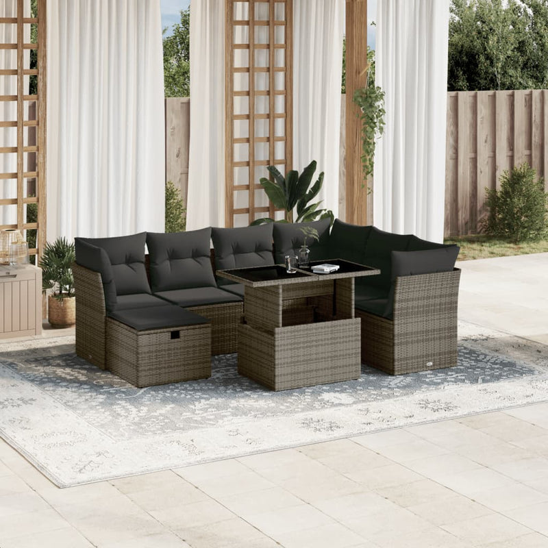 8 Piece Garden Sofa Set with Cushions Grey Poly Rattan Payday Deals