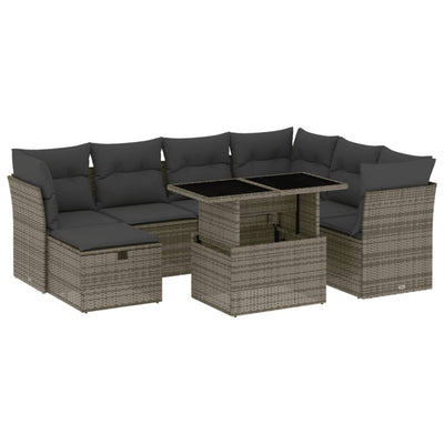 8 Piece Garden Sofa Set with Cushions Grey Poly Rattan Payday Deals