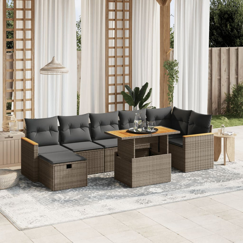 8 Piece Garden Sofa Set with Cushions Grey Poly Rattan Payday Deals