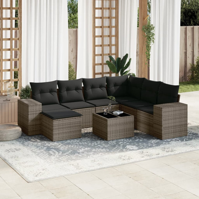 8 Piece Garden Sofa Set with Cushions Grey Poly Rattan Payday Deals