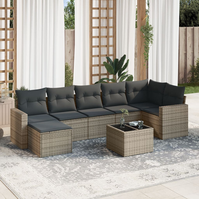 8 Piece Garden Sofa Set with Cushions Grey Poly Rattan Payday Deals