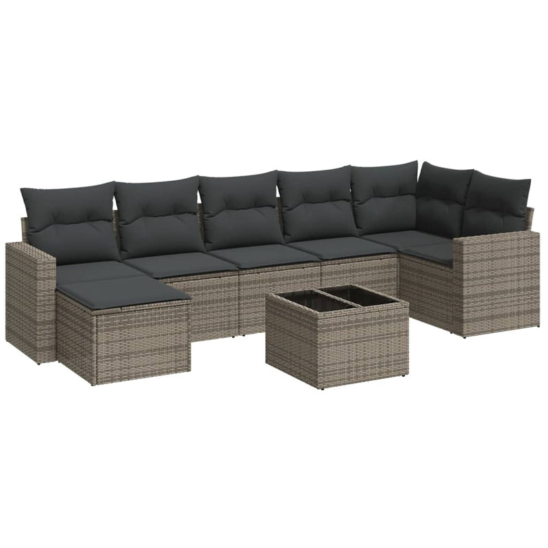 8 Piece Garden Sofa Set with Cushions Grey Poly Rattan Payday Deals